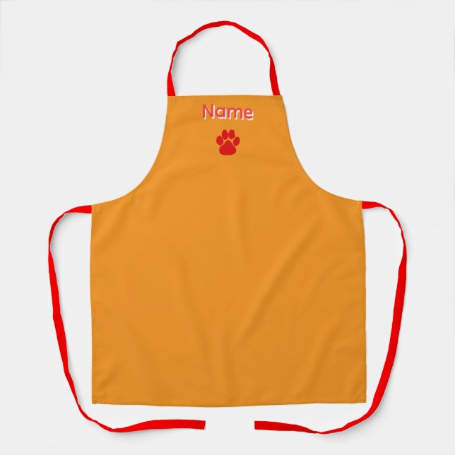 Personalize Red Paws Logo Orange  Apron (Front)