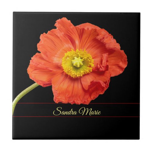 Personalize Red poppy flower Ceramic Tile