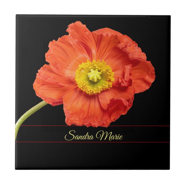 Personalize Red poppy flower Ceramic Tile (Front)