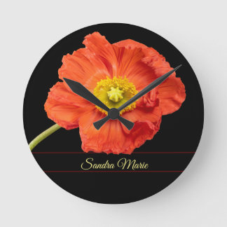 Personalize Red poppy flower Round Clock