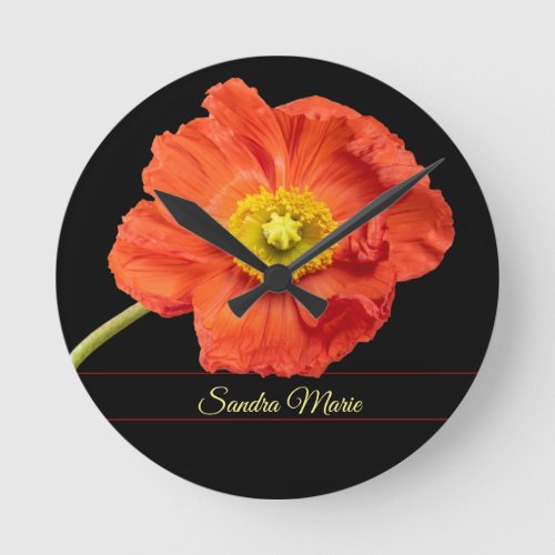 Personalize Red poppy flower  Round Clock