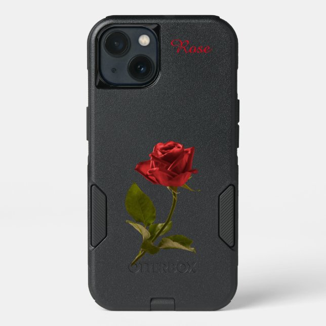 Personalize Red Rose Floral Picture Cut Out Flower Otterbox iPhone Case (Back)