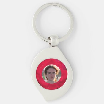 (personalize) Red Rose In Bloom With Morning Dew Keychain by Scotts_Barn at Zazzle