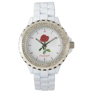 Personalize Red rose with leaves Custom name Watch