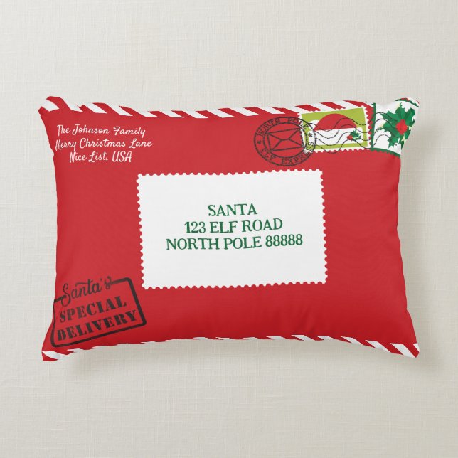 Personalize Red Santa Letter Christmas Accent Pillow (Front)