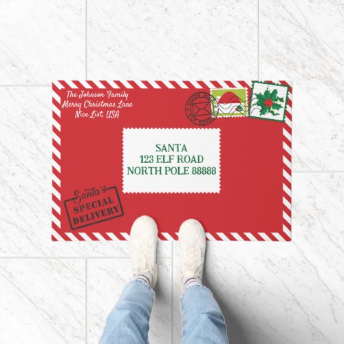 Personalize Red Santa Letter Christmas Doormat