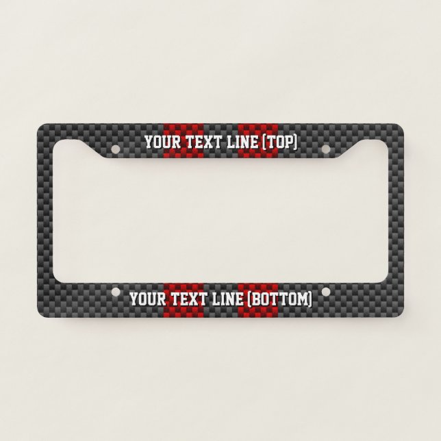 Personalize Red Stripes Carbon Fiber Print Style License Plate Frame (Front)