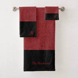 Personalize Red Velvet Pattern with Black Bath Towel Set