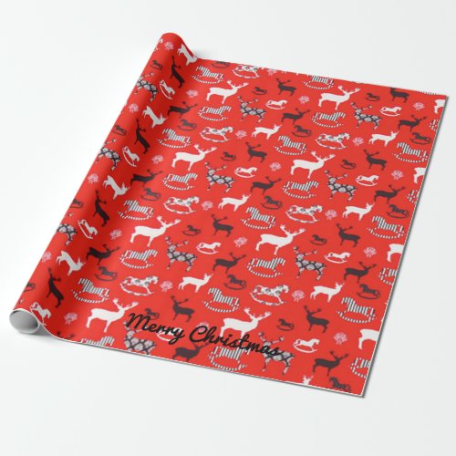 Personalize REINDEER DEER ROCKING HORSE Christmas Wrapping Paper