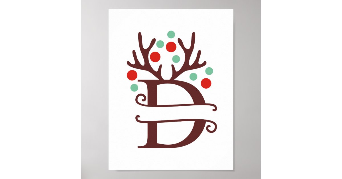 Personalize Reindeer Letter D Split Monogram Poster | Zazzle