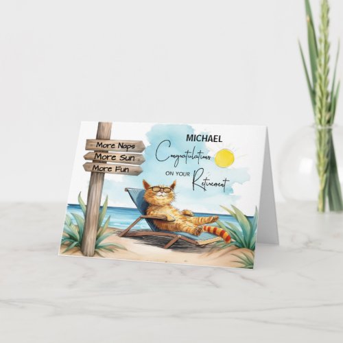 Personalize Retirement Congratulations Cat Relaxin
