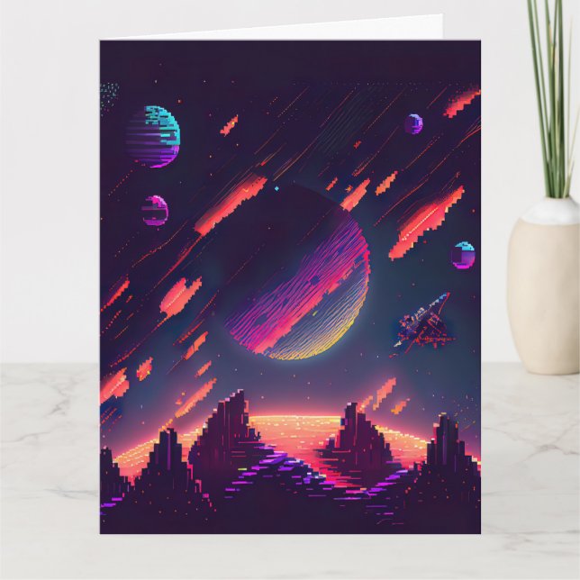 Personalize - Retro 8Bit Pixelated Space Art Card (Front)