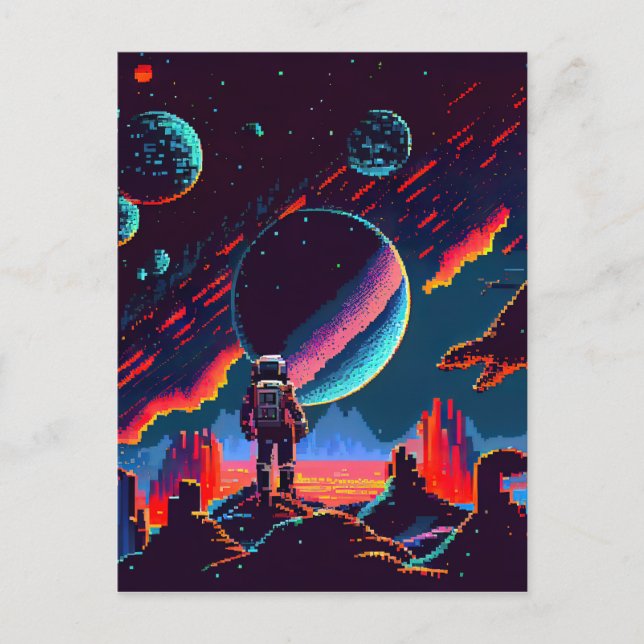 Personalize - Retro 8Bit Space Astronaut Postcard (Front)