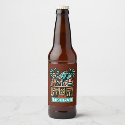 Personalize Retro Elephant Tiki Bar Beer Bottle Label
