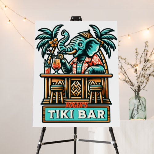 Personalize Retro Elephant Tiki Bar Foam Board