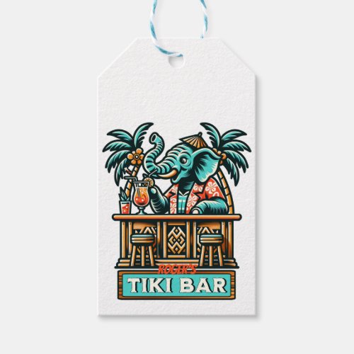 Personalize Retro Elephant Tiki Bar Gift Tags