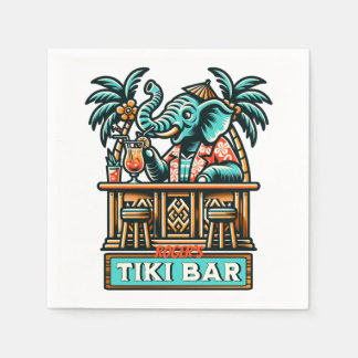 Personalize Retro Elephant Tiki Bar Napkins