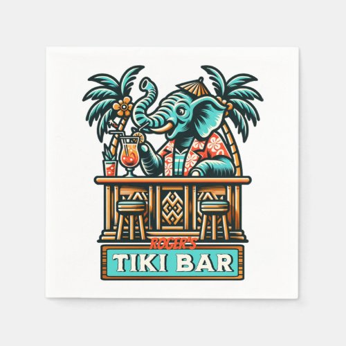 Personalize Retro Elephant Tiki Bar Napkins