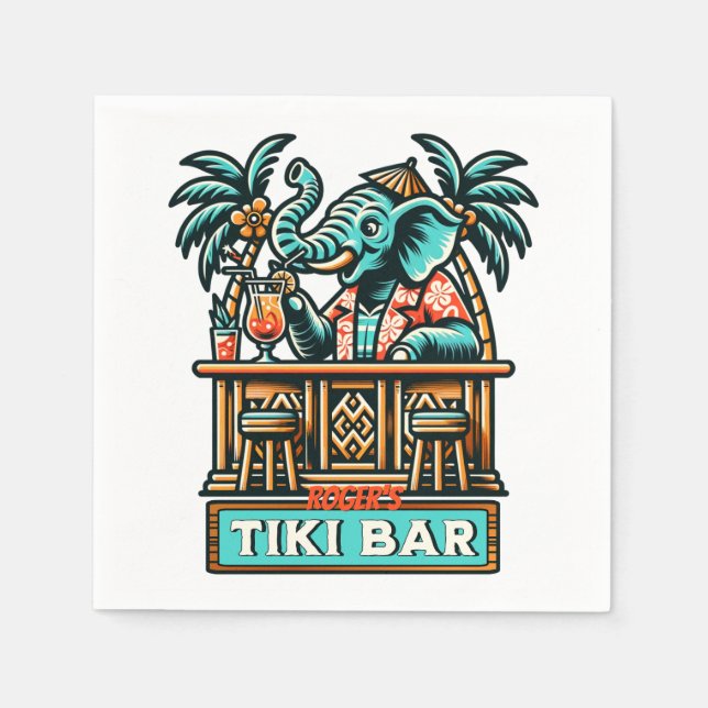 Personalize Retro Elephant Tiki Bar Napkins (Front)