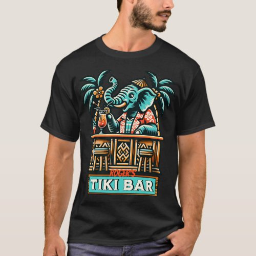 Personalize Retro Elephant Tiki Bar T_Shirt