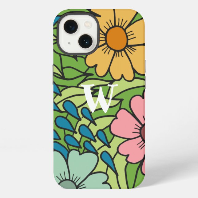 Personalize Retro Flowers Large Scale Multicolor  Iphone Case (Back)