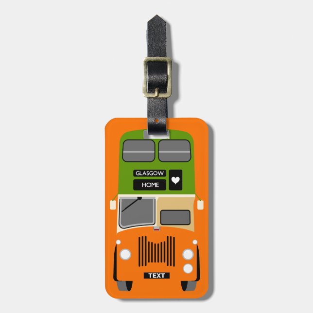 Personalize Retro Glasgow Double Decker bus Luggage Tag (Front Vertical)