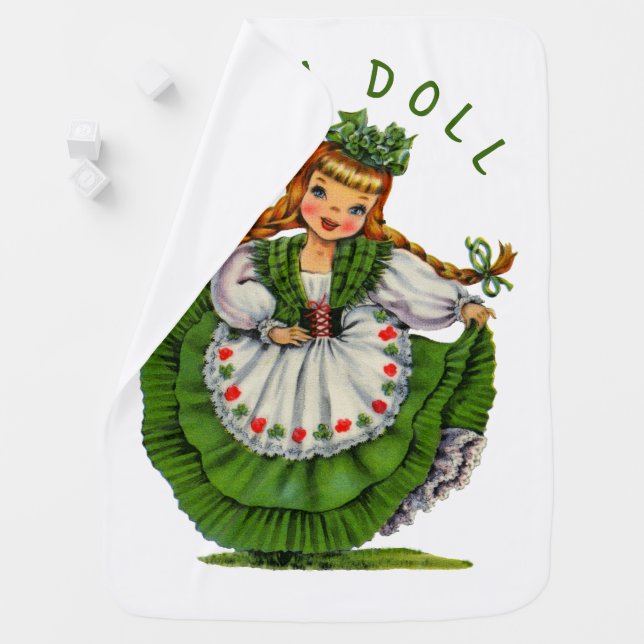 Personalize Retro Irish Doll Logo St Patricks Day Baby Blanket (In Situ)