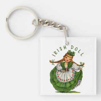 Personalize Retro Irish Doll Logo St Patricks Day Keychain