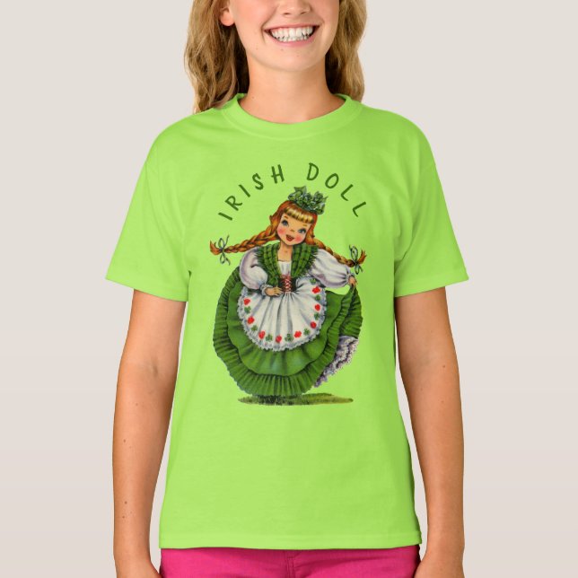 Personalize Retro Irish Doll Logo St Patricks Day T-Shirt (Front)