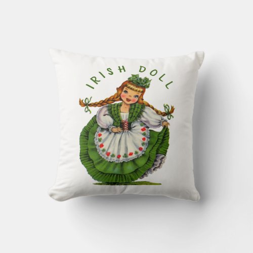 Personalize Retro Irish Doll Logo St Patricks Day Throw Pillow
