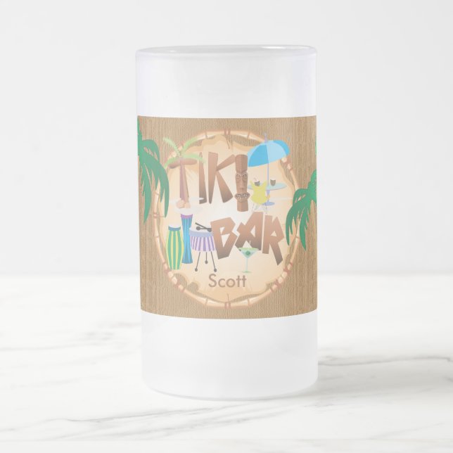 Personalize Retro Tiki Bar Party Frosted Glass Beer Mug (Center)