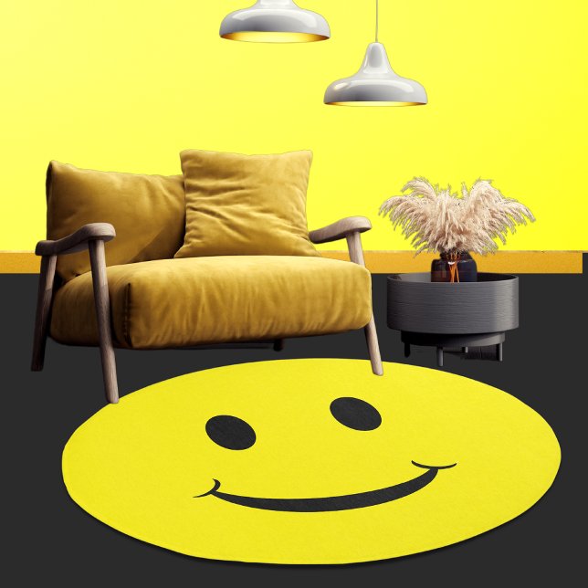 Personalize Retro Yellow Happy Face Smiling Round Rug (Creator Uploaded)