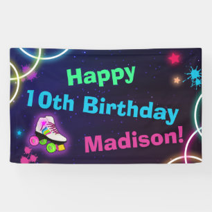 Personalize Roller Skating Neon Birthday Banner