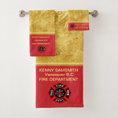 Personalize romantic Fire Department logo Bath Towel Set