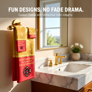 Personalize romantic Fire Department logo Bath Towel Set