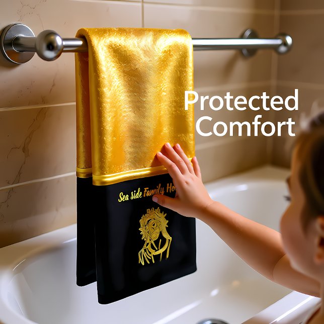 Personalize romantic Jesus gold foil with black Bath Towel Set (Creator Uploaded)