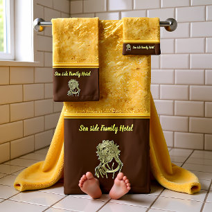 Personalize romantic Jesus gold foil with brown Bath Towel Set