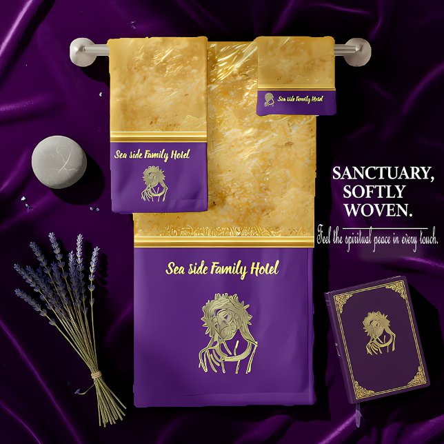Personalize romantic Jesus gold foil with purple Bath Towel Set (Creator Uploaded)