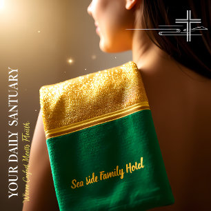 Personalize romantic modern gold with lime green bath towel set