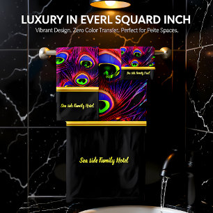 Personalize romantic purple peacock feather black bath towel set