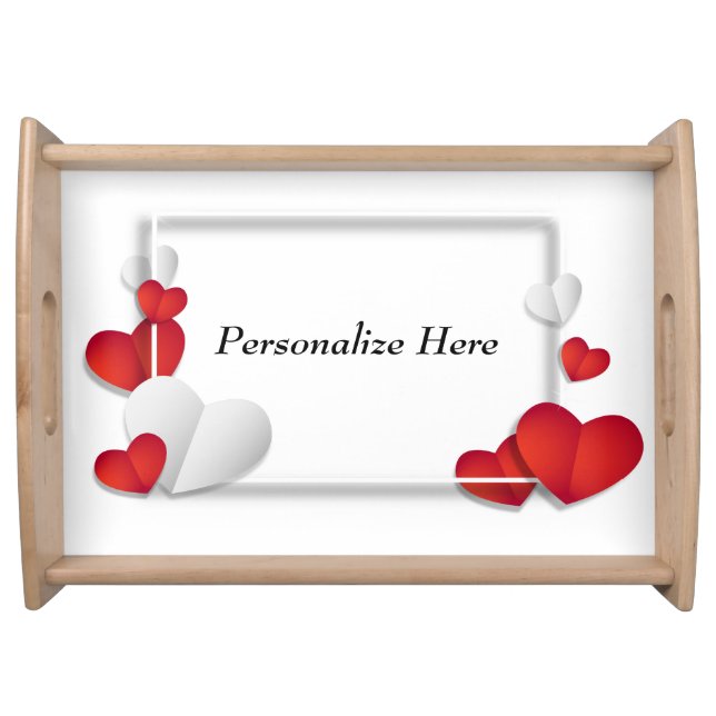 Personalize Romantic Red Hearts Love Serving Tray (Front)
