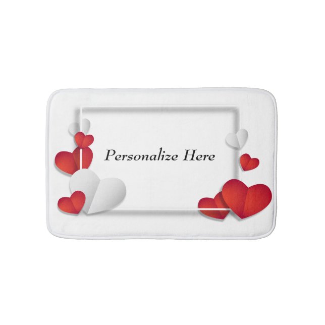 Personalize Romantic Red Hearts Valentine Bath Mat (Front)