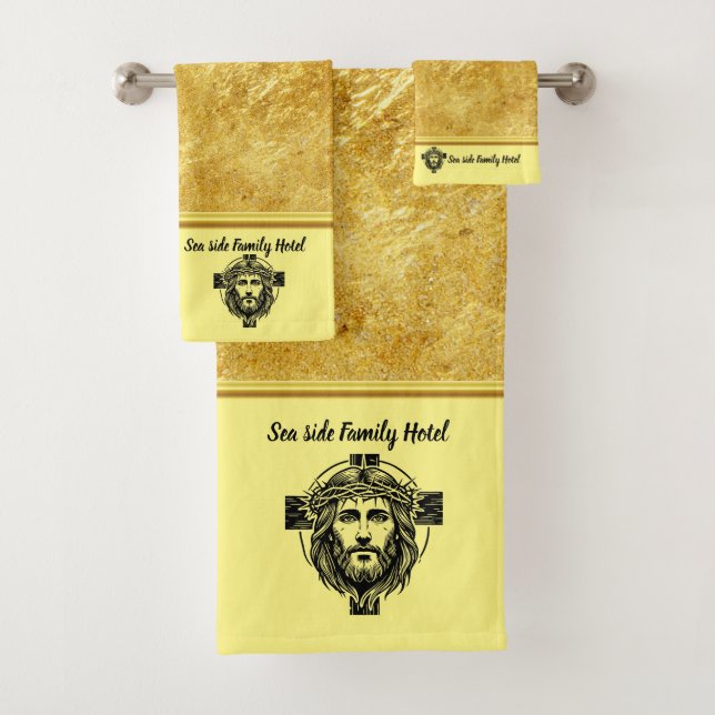 Personalize Romantic Spirituality Jesus Gold Foil  Bath Towel Set (Insitu)