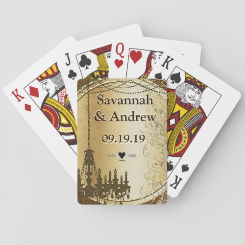 Personalize Romantic Vintage Chandelier Gold Plate Playing Cards