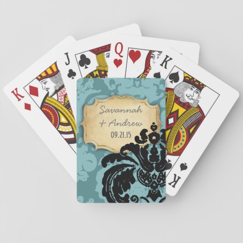 Personalize Romantic Vintage Damask Gold Plate Playing Cards