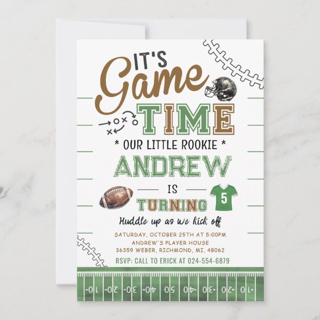 Personalize Rookie Sport Football Birthday Invitation (Front)