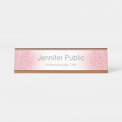 Personalize Rose Gold Modern Elegant Template Desk Name Plate