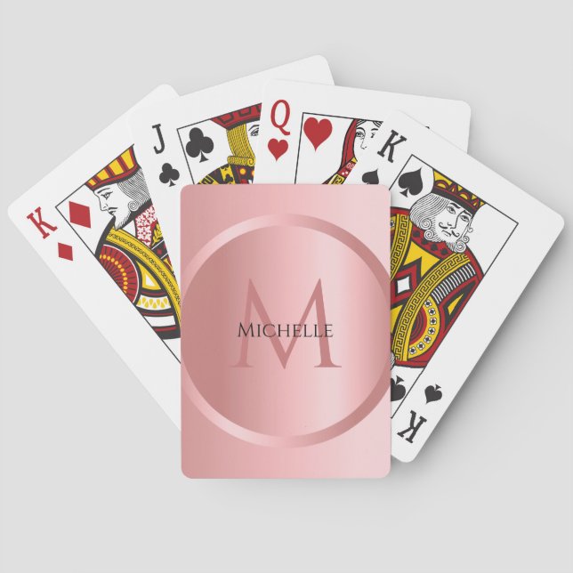 Personalize Rosegold Monogram Elegant Template Poker Cards (Back)