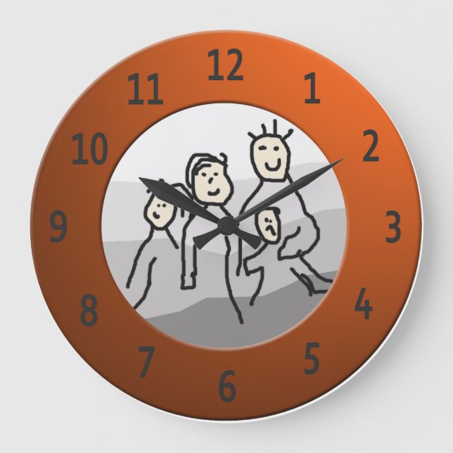 Personalize Round Orange Framed Photo Large Clock (Front)