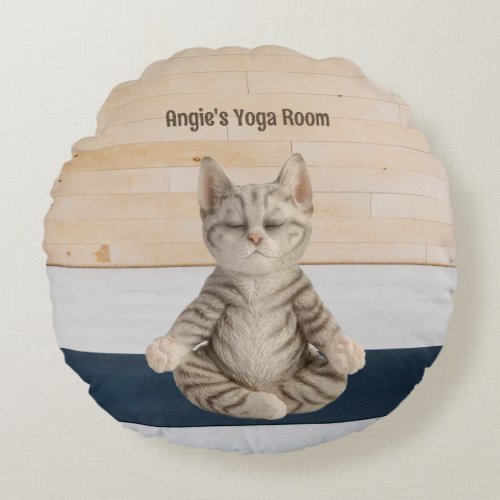 Personalize Round Yoga Cat Throw Pillow